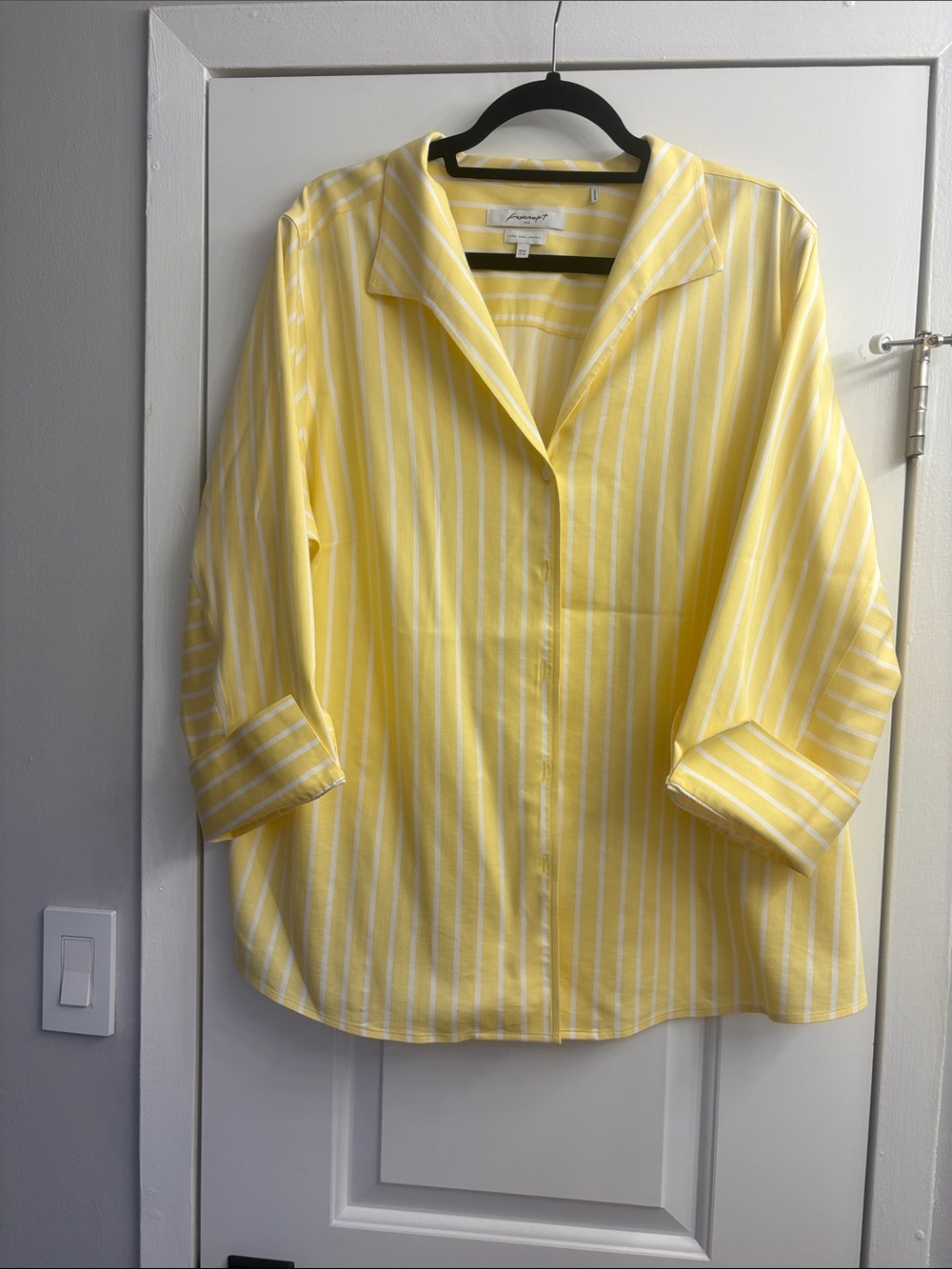 Foxcroft Yellow and White Striped Button-Down Shirt - Picture 4 of 5